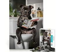 Staffordshire Terrier on The Toilet Reading Newspaper Jigsaw Puzzles 1000 Piece for Teenagers Memory Build Indoor Play Fine Cut Santa Wish Pick 50x75cm