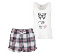 60 Second Makeover Limited Staffy Mum Pyjama Set Pink Tartan Friend Present