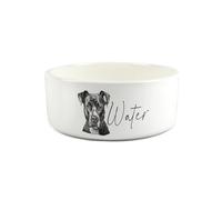 Staffy Pet Bowl - Black & White Staffordshire Bull Terrier Portrait Large Ceramic Water Bowl - White Drinks Dish For Dogs