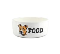 Staffy Pet Bowl - Cartoon Staffordshire Bull Terrier Dog Portrait Large Ceramic Food Bowl - Novelty White Food Dish For Dogs
