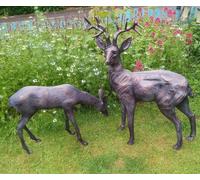 Stag and Doe Deer Set our Largest Garden Sculptures - Hand Cast in Aluminium Inspirational Gifting Bronze One Size
