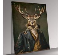 Stag Animal as Human in Clothes Canvas Wall Art Picture Print Ready To Hang Stretched Over A Frame - 30 x 20 inch / 76 x 51 cm