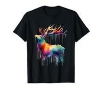 Stag Art - Rainbow Watercolour Deer Wildlife Print T-Shirt