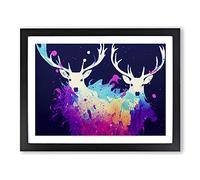 Stag Deer Splash Vol.5 Abstract Framed Print | A2 Black Framed Wall Art | Ready to Hang | Abstract Animal Picture | Living Room Bedroom Lounge Office