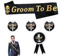 Stag Do Accessories Men,Groom To Be Sash, Groomsman Gift, Black Gold Groom Sash Badge Set, Black Boutonnieres and 3 Badges,Stag Party Accessories,for the Last Night Before the Wedding