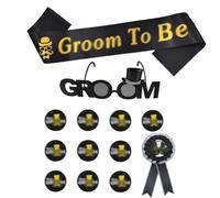 Stag Do Accessories Men, Groomsman Gift, Black Gold Groom Sash Badge Set, Groom to Be Sash, Badges & Glasses for Bachelor Party, Men's Accessories On The Last Night Celebrations