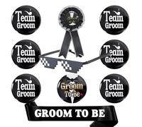 Stag Do Accessories Men Set - 10Pcs Black Bachelorette Party Decorations with Groom to Be Sash Glasses Groom Team Badge for the Last Night Before the Wedding