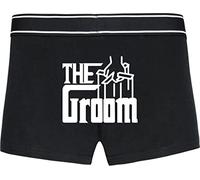 Stag Do The Groom Squad Boxer Father Of The Groom-Bride, Groomsman, Usher, Best Man Wedding Party Bachelor Party Gift Men's Underwear (Black, M)