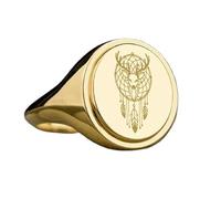 stag dreamcatcher signet ring| wild animal jewelry| oval engraved reindeer and feathers spiritual gift jewelry| 925 sterling silver gold plated |LK_PDR_00402_11