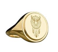 stag dreamcatcher signet ring| wild animal jewelry| oval engraved reindeer and feathers spiritual gift jewelry| 925 sterling silver gold plated |LK_PDR_00626_5.5