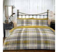 Stag Duvet Cover Set Brished Cotton Charcoal or Ochre Yellow Connolly Check