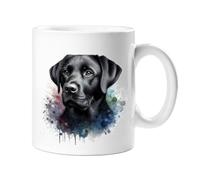 Stag Gallery Black Labrador Retriever Lab Dog Watercolour Splash Effect Gift 10oz Ceramic Mug Artistic Colourful Coffee Tee