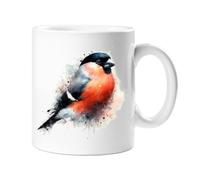 Stag Gallery Bullfinch British Wild Birds Watercolour Splash Effect Gift 10oz Ceramic Mug Artistic Colourful Coffee Tee