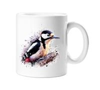 Stag Gallery Great Spotted Woodpecker British Wild Birds Watercolour Splash Effect Gift 10oz Ceramic Mug Artistic Colourful Coffee Tee
