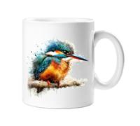Stag Gallery Kingfisher British Wild Birds Watercolour Splash Effect Gift 10oz Ceramic Mug Artistic Colourful Coffee Tee