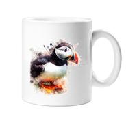 Stag Gallery Puffin British Wild Birds Watercolour Splash Effect Gift 10oz Ceramic Mug Artistic Colourful Coffee Tee