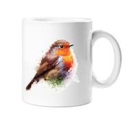 Stag Gallery Robin British Wild Birds Watercolour Splash Effect Gift 10oz Ceramic Mug Artistic Colourful Coffee Tee