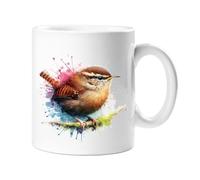 Stag Gallery Wren British Wild Birds Watercolour Splash Effect Gift 10oz Ceramic Mug Artistic Colourful Coffee Tee