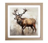 Stag Gestural Art No.1 Framed Print | 18x18 Inch Oak Framed Wall Art | Ready to Hang | Eclectic Animal Picture | Living Room Bedroom Lounge Office