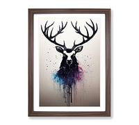 Stag Graffiti No.1 Framed Print | A2 Walnut Framed Wall Art | Ready to Hang | Eclectic Animal Picture | Living Room Bedroom Lounge Office