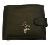Stag Head Black Leather Mens Wallet RFID Protection