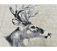 Stag Head Cushion PANEL Deer Gobelin Fabric Natural Linen Look Material Home Decor Upholstery Textile - 52cm x 53cm - Sold By The Panel (4_panels)