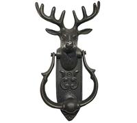 Stag Head Door Knocker on Ornate Decorated Plate,Solid Brass (Black Oxide)