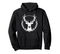 Stag Head Laurel Wreath Rustic Deer Hunting Emblem Design Pullover Hoodie