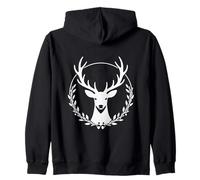 Stag Head Laurel Wreath Rustic Deer Hunting Emblem Design Zip Hoodie