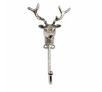 Stag Head Wall Coat Hook, Antique Silver Finish, H12 x W7 x D3.5 cm, Decorative Animal Style