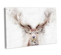 Stag Head Watercolour Style Canvas Art Print Framed Animal Picture (76x51cm 30x20inch)