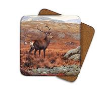 Stag Highlands Drinks Coaster by Wildlife Artist Julian Friers - Individual Stag Coaster - Non-Slip, Cork-Backed Table Coaster