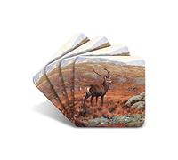 Stag Highlands Drinks Coasters by Wildlife Artist Julian Friers - Set of 4 Stag Coasters - Non-Slip, Cork Table Coasters