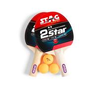 STAG Iconic 2-Star Table Tennis Set | Colour: Multi-Colour Wood/Orange | Size: 2 Rackets & 3 Orange Balls | Material: Wood | Gender: Unisex | Lightweight Design | Ergonomic Flared Handle