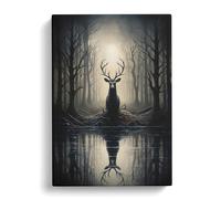 Stag in a Forest Gothic Art Canvas Print | Gallery Wrapped 30mm Frame Wall Art | 30x20 inches | Ready to Hang | Contemporary Animals Picture | Living Room Bedroom Lounge Office