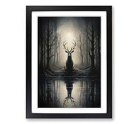 Stag in a Forest Gothic Framed Print | A2 Black Framed Wall Art | Ready to Hang | Modern Animal Picture | Living Room Bedroom Lounge Office