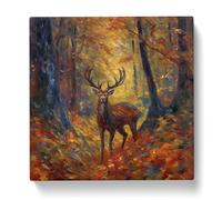 Stag in a Forest Neo Impressionism Canvas Wall Art Print 20x20 Inch