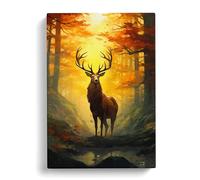 Stag in a Forest Romanticism Art Canvas Print | Gallery Wrapped 30mm Frame Wall Art | 30x20 inches | Ready to Hang | Contemporary Animals Picture | Living Room Bedroom Lounge Office