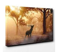 Stag in an Autumn Forest Landscape Canvas Print | Gallery Wrapped 30mm Frame Wall Art | 30x20 inches | Ready to Hang | Modern Animals Picture | Living Room Bedroom Lounge Office
