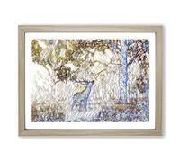 Stag in an Autumn Forest Landscape Modern BG Framed Print | A4 Oak Framed Wall Art | Ready to Hang | Modern Animal Picture | Living Room Bedroom Lounge Office