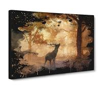 Stag in an Autumn Forest Landscape Modern CB Canvas Print | Gallery Wrapped 30mm Frame Wall Art | 20x14 inches | Ready to Hang | Modern Animals Picture | Living Room Bedroom Lounge Office