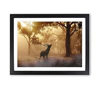 Stag in an Autumn Forest Landscape Modern Framed Print | A2 Black Framed Wall Art | Ready to Hang | Modern Animal Picture | Living Room Bedroom Lounge Office