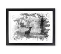 Stag in an Autumn Forest Landscape V4 Modern Framed Print | A3 Black Framed Wall Art | Ready to Hang | Modern Animal Picture | Living Room Bedroom Lounge Office