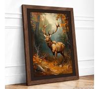 Stag in Autumn Forest Rustic Framed Wall Art Print A1 Walnut Frame | Ready to Hang, Premium Gi Paper, Fade-Resistant Inks, Securely Packaged, UK Made