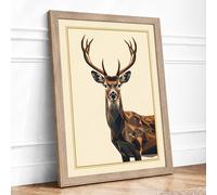 Stag in Profile Rustic Framed Wall Art Print A3 Oak | Ready to Hang, Premium Gi Paper, Fade-Resistant Inks, Securely Packaged, UK Made
