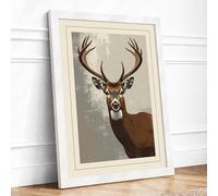 Stag in Profile Rustic Framed Wall Art Print A3 White | Ready to Hang, Premium Gi Paper, Fade-Resistant Inks, Securely Packaged, UK Made