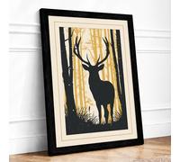 Stag in the Forest Rustic Framed Wall Art Print A4 Black