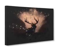 Stag in the Sunset Paint Splash Canvas Print | Gallery Wrapped 30mm Frame Wall Art | 30x20 inches | Ready to Hang | Modern Animals Picture | Living Room Bedroom Lounge Office