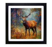 Stag Neo-Impressionism Framed Print | 18x18 Inch Black Framed Wall Art | Ready to Hang | Impressionist Animal Picture | Living Room Bedroom Lounge Office