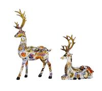 Stag Ornament - Deer Figurine | Table Ornaments | Statue Decoration | Set Of 2 Desktop Reindeer Decor, Sitting Standing Table, Reindeer Decorations, Resin Reindeer Animal Crafts For Christmas Home
